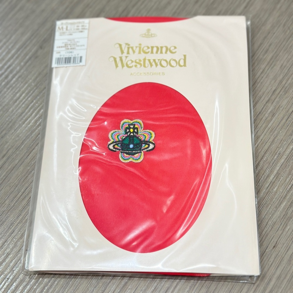 Vivienne Westwood Pantyhose Stocking Tights RED embroidered Orb Logo flower